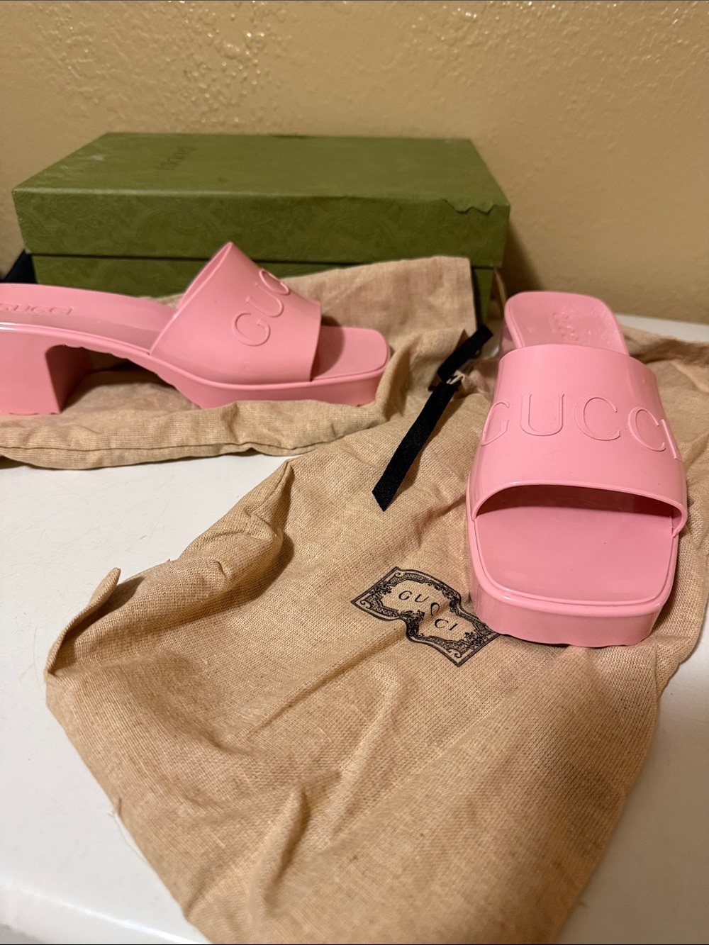 Gucci Pink Platform Slide Sandals